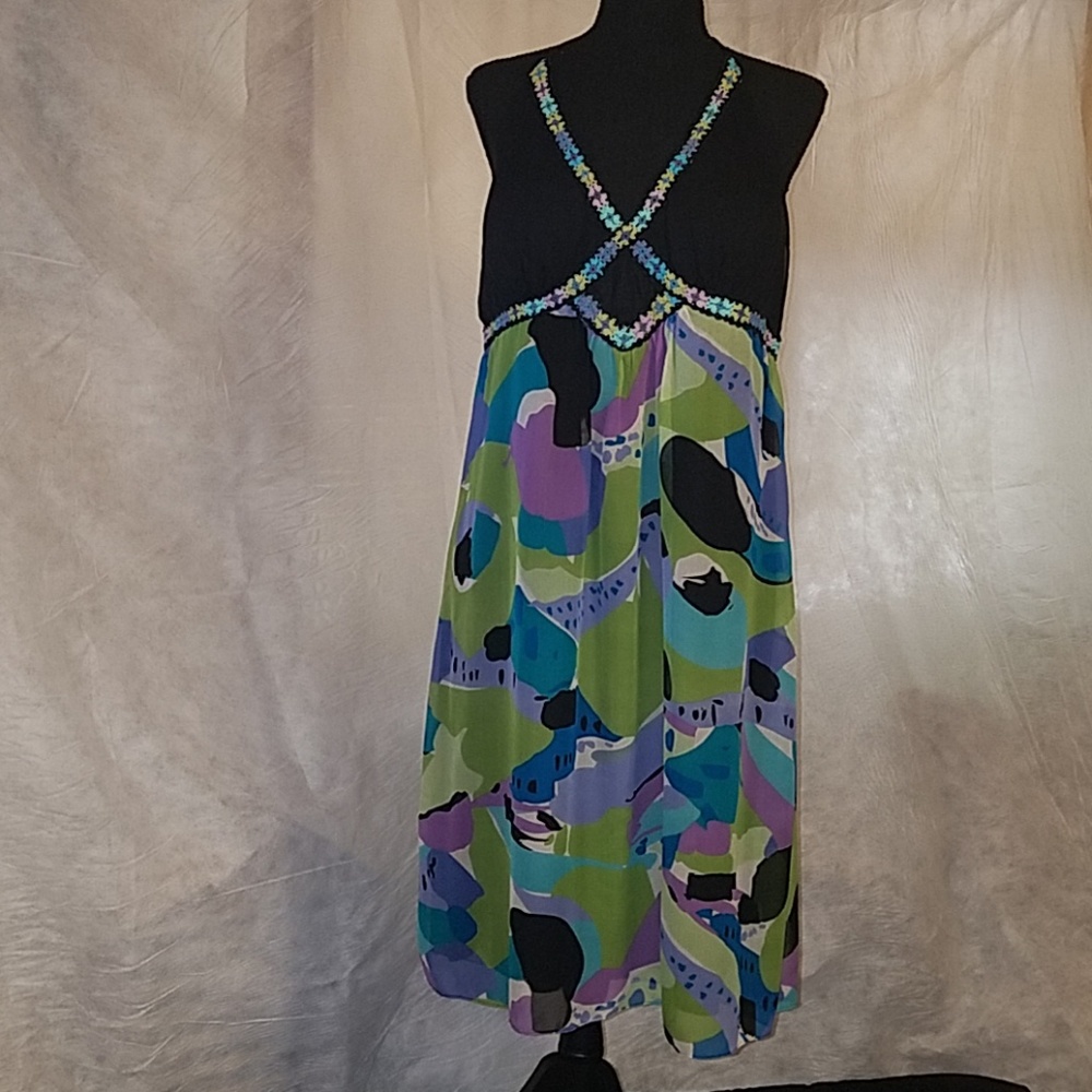 Signature by Sangria Green, blue, and black summer dress Size 14